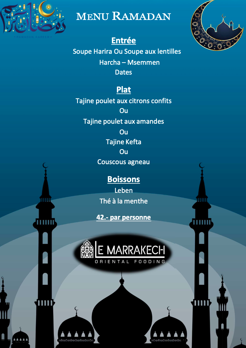 Menu de Ramadan au Marrakech à Lausanne